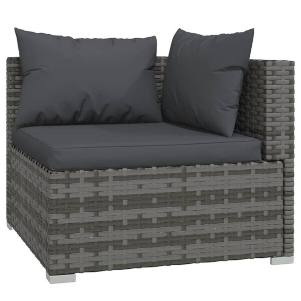 vidaXL Set de muebles de jard&iacute;n 8 pzas y cojines rat&aacute;n sint&eacute;tico gris