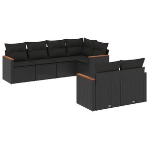 vidaXL Set de comedor de jard&iacute;n 7 pzas y cojines rat&aacute;n sint&eacute;tico negro