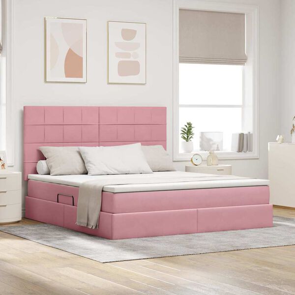 vidaXL Cama con almacenamiento y LED Rosa 180 x 200 cm Terciopelo
