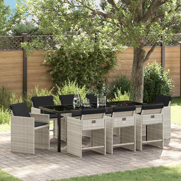 vidaXL Conjunto de Comedor de Jard&iacute;n 9 pcs Gris Claro rat&aacute;n sint&eacute;tico