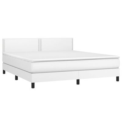 vidaXL Cama box spring colchón y LED cuero sintético blanco 180x200 cm