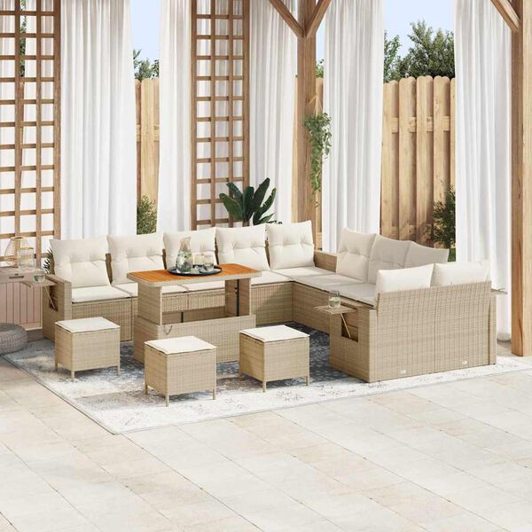 vidaXL Conjunto de sof&aacute;s de jard&iacute;n 14 pcs Beige rat&aacute;n sint&eacute;tico