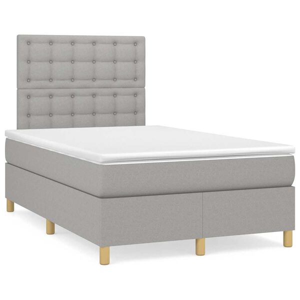 vidaXL Cama box spring con colch&oacute;n y LED tela gris claro 120x190 cm