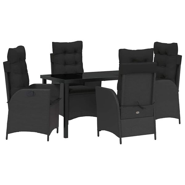 vidaXL Conjunto de Comedor de Jard&iacute;n 5 pcs Negro rat&aacute;n sint&eacute;tico
