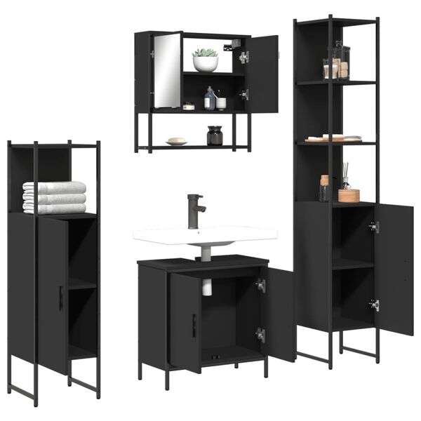 vidaXL Juego de muebles de ba&ntilde;o 4 pzas madera contrachapada negro