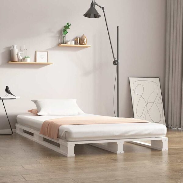 vidaXL Cama de palets madera maciza pino blanca individual 90x190 cm