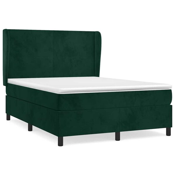 vidaXL Cama box spring con colch&oacute;n terciopelo verde oscuro 140x200 cm