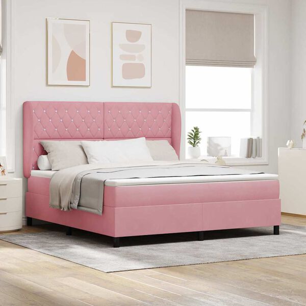 vidaXL Cama tipo Box Spring con colch&oacute;n Rosa 200 x 180 cm Terciopelo