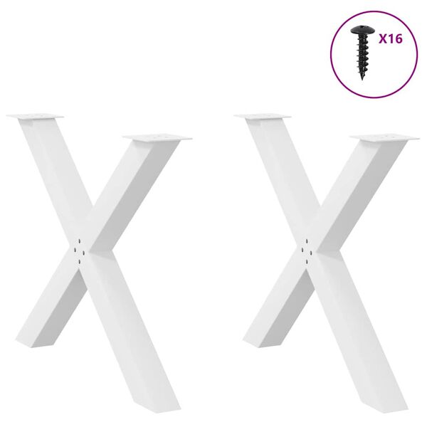 vidaXL Patas para mesa de comedor en forma de X (2 unidades), color blanco, 90 x (72-73) cm, acero