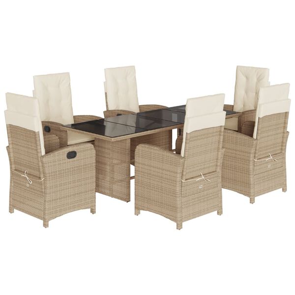 vidaXL Set comedor de jard&iacute;n 7 pzas con cojines rat&aacute;n sint&eacute;tico beige