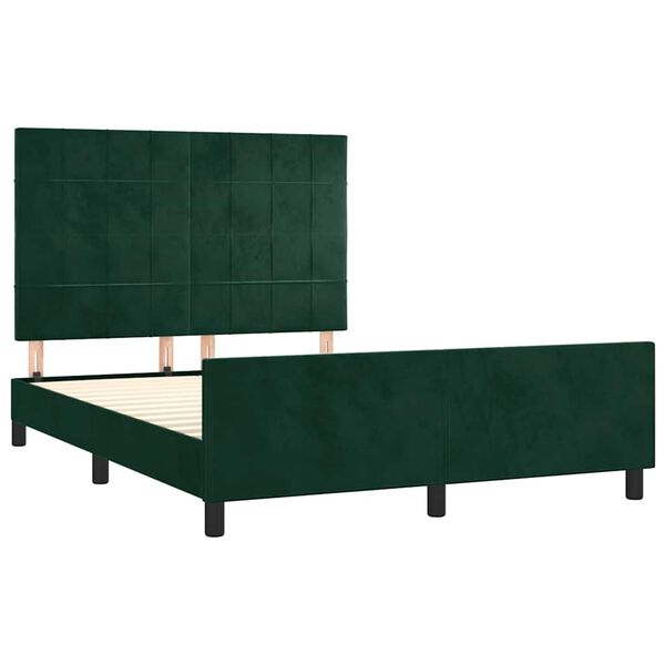 vidaXL Estructura cama sin colch&oacute;n terciopelo verde oscuro 140x190 cm
