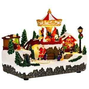 vidaXL Villa navide&ntilde;a con carrusel SALO 25,5 x 16 x 21,5 cm Resina