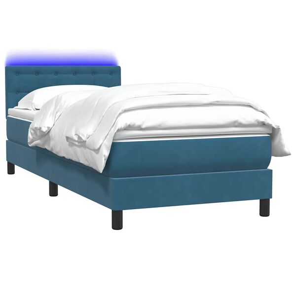 vidaXL Cama box spring con colch&oacute;n y LED terciopelo azul oscuro 100x210 cm