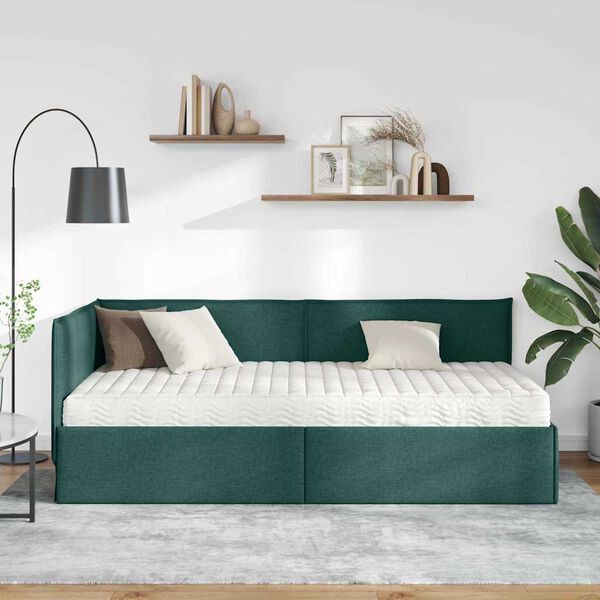 vidaXL Estructura de Cama Esquina con Colch&oacute;n 2 pcs Verde Terciopelo