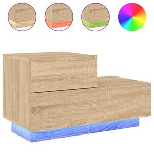 vidaXL Mesita de noche con luces LED roble Sonoma 70x36x40,5 cm