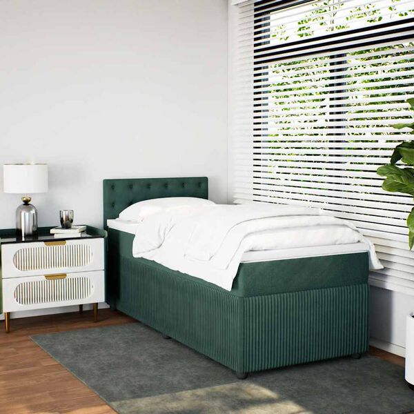 vidaXL Cama box spring con colch&oacute;n terciopelo verde oscuro 90x190 cm