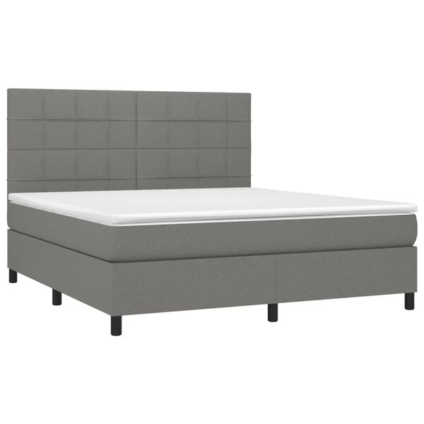 vidaXL Cama box spring colch&oacute;n y luces LED tela gris oscuro 160x200 cm