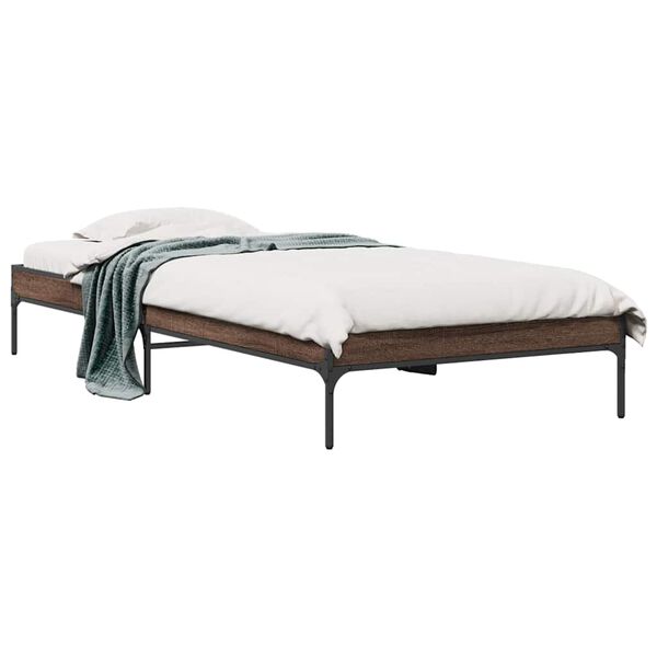 vidaXL Estructura cama madera ingenier&iacute;a metal roble marr&oacute;n 75x190 cm