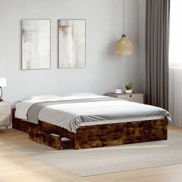 vidaXL Cama con cajones madera de ingenier&iacute;a roble ahumado 120x200 cm