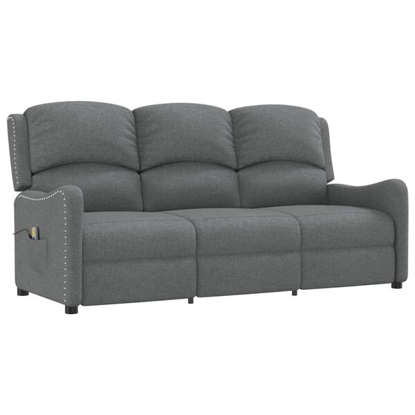 vidaXL Sillón de masaje reclinable 3 plazas tela gris claro