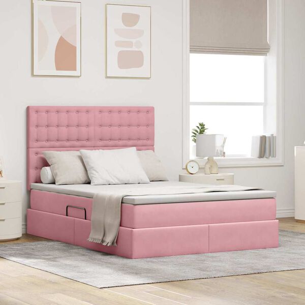 vidaXL Cama con almacenamiento y LED Rosa 140 x 200 cm Terciopelo
