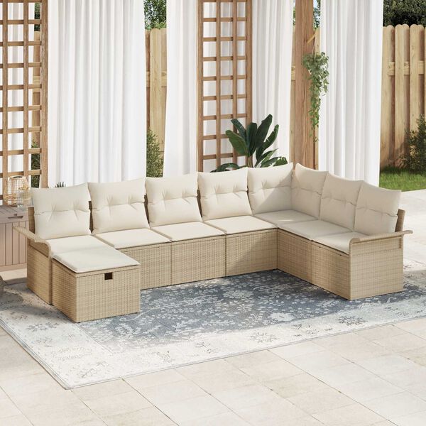 vidaXL Conjunto de sofá de jardín con cojín 8 pcs Beige Poliratán