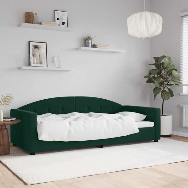 vidaXL Sof&aacute; cama sin colch&oacute;n terciopelo verde oscuro 90x200cm