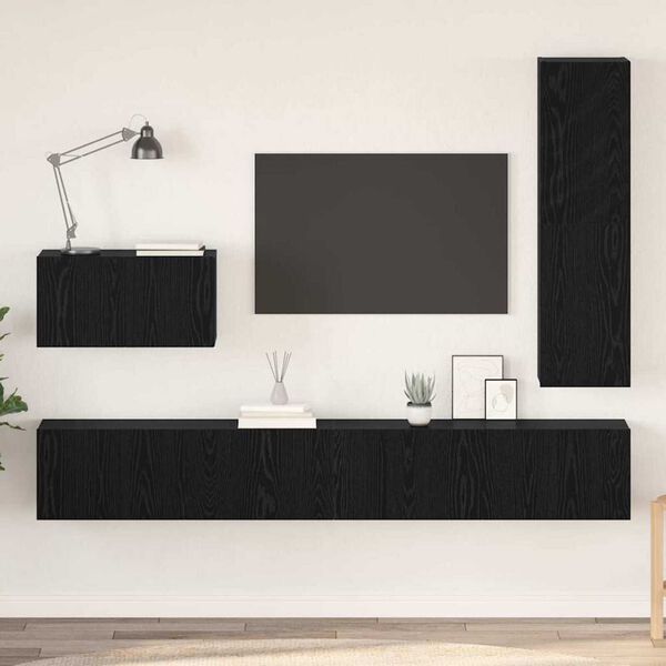 vidaXL Conjunto de mueble de TV 4 pcs Roble Negro Madera de ingeniería
