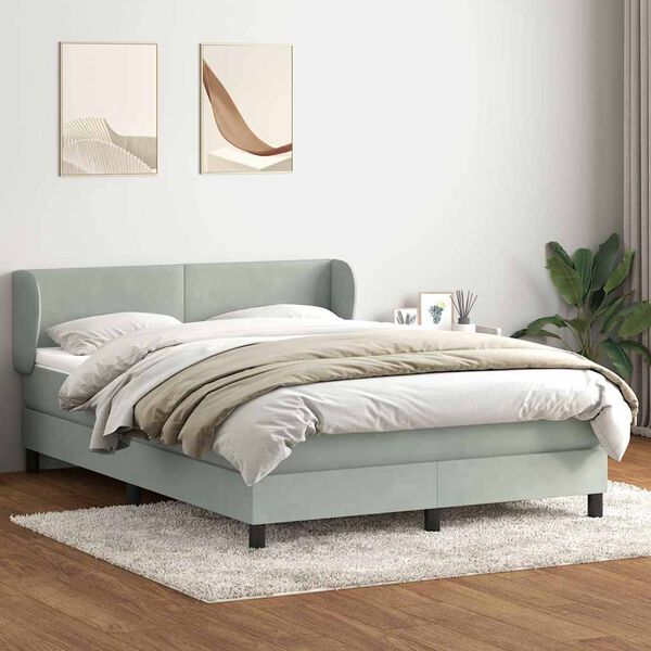 vidaXL Cama box spring con colch&oacute;n terciopelo gris claro 160x220 cm