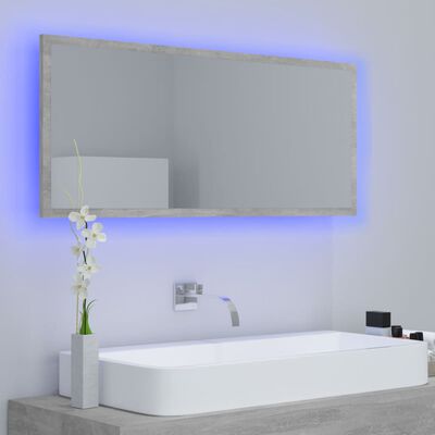 vidaXL Espejo de baño LED acrílico gris hormigón 100x8,5x37 cm