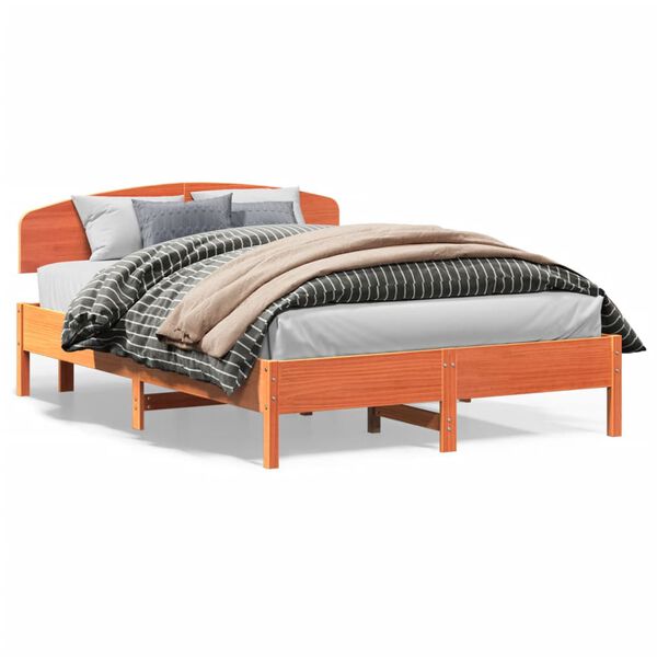 vidaXL Cama sin colch&oacute;n madera maciza de pino marr&oacute;n cera 160x200 cm