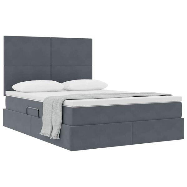 vidaXL Cama con almacenamiento y LED Gris oscuro 140 x 200 cm
