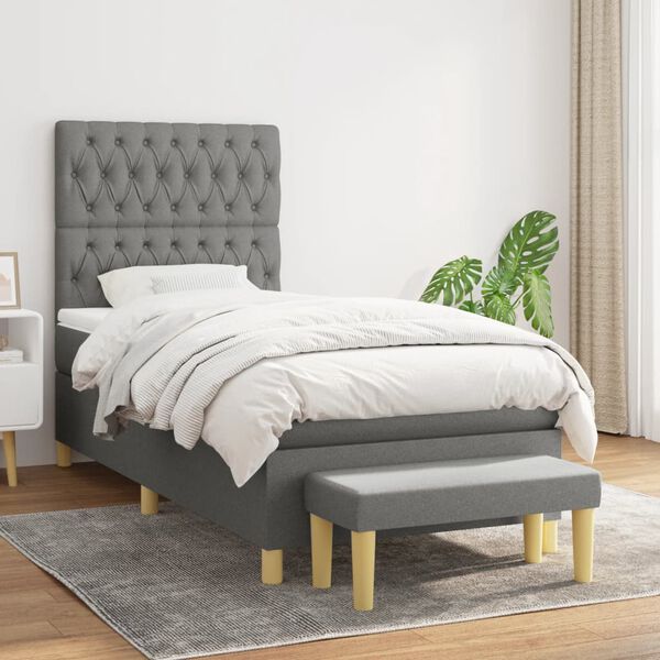 vidaXL Cama box spring con colch&oacute;n tela gris oscuro 90x190 cm