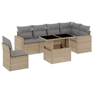 vidaXL Set sof&aacute;s de jard&iacute;n 7 piezas y cojines rat&aacute;n sint&eacute;tico beige