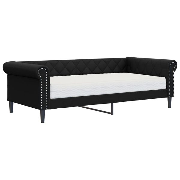 vidaXL Sofá cama con colchón cuero sintético negro 90x200 cm