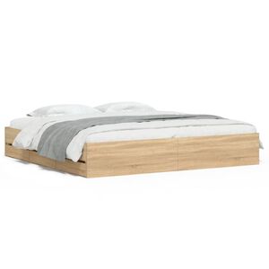 vidaXL Cama con cajones madera ingenier&iacute;a roble Sonoma 200x200 cm
