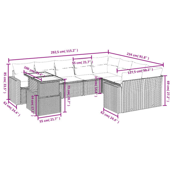 vidaXL Set de sof&aacute;s de jard&iacute;n 10 pzas cojines rat&aacute;n sint&eacute;tico negro