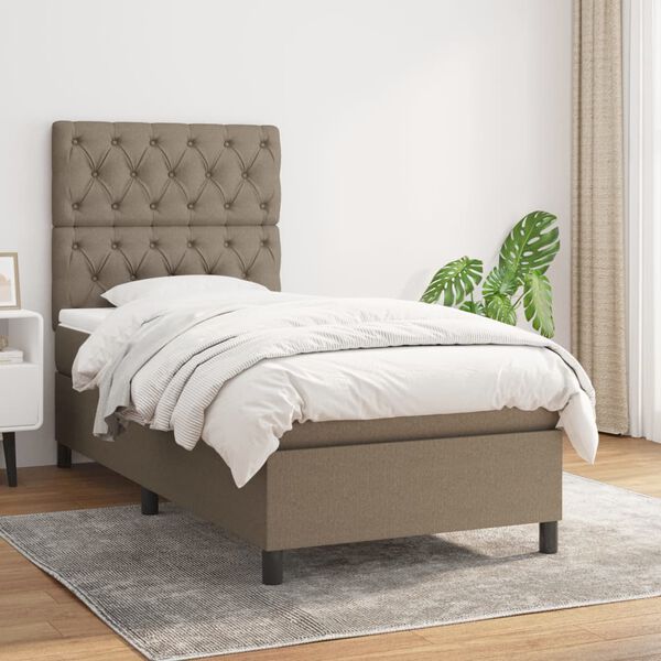 vidaXL Cama box spring con colch&oacute;n tela gris taupe 80x200 cm