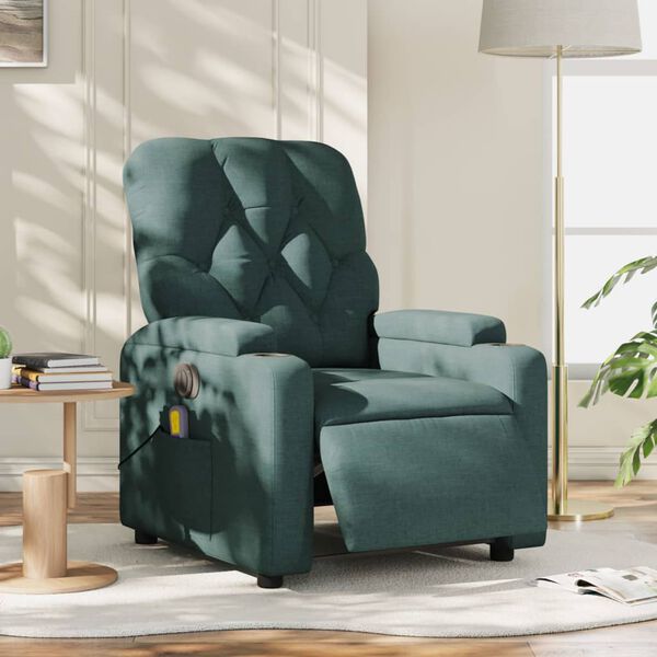 vidaXL Sillón reclinable de masaje eléctrico tela verde oscuro