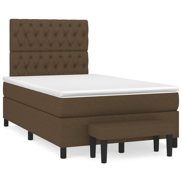 vidaXL Cama box spring con colch&oacute;n tela marr&oacute;n oscuro 120x190 cm
