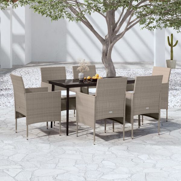 vidaXL Juego de comedor de jard&iacute;n 7 piezas con cojines beige y negro