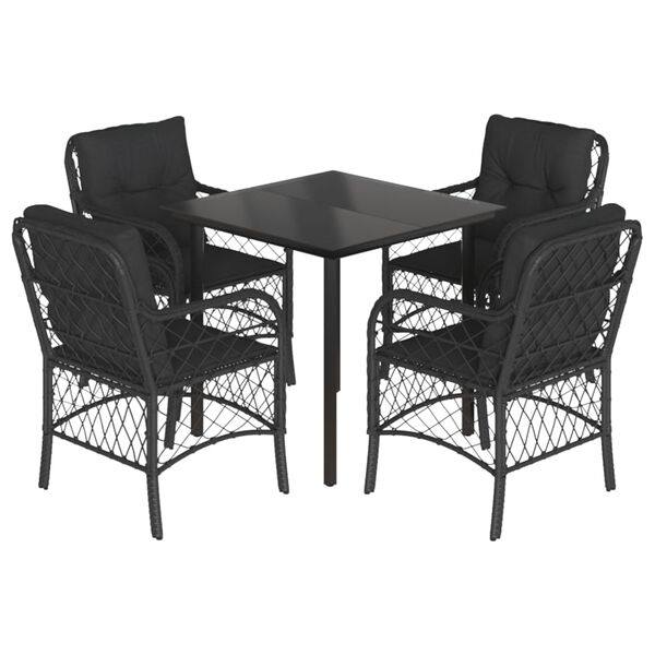 vidaXL Set de muebles jard&iacute;n 5 pzas con cojines rat&aacute;n sint&eacute;tico negro
