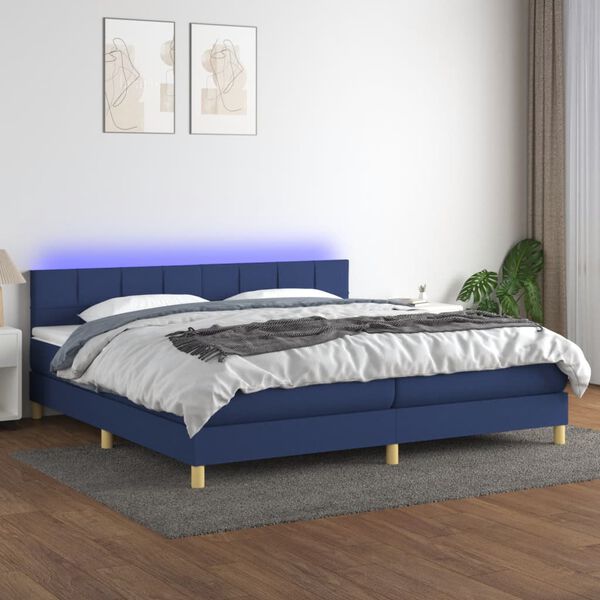 vidaXL Cama box spring con colch&oacute;n y LED tela azul 200x200 cm