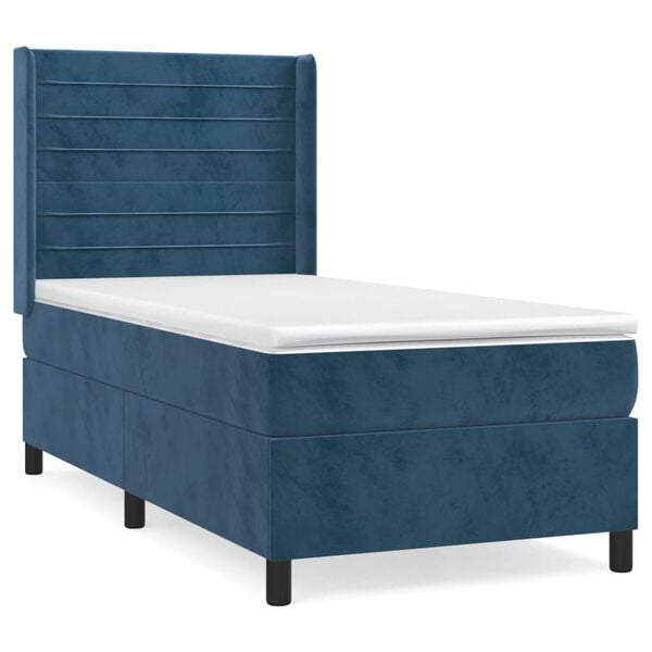 vidaXL Cama box spring con colch&oacute;n terciopelo azul oscuro 90x200 cm