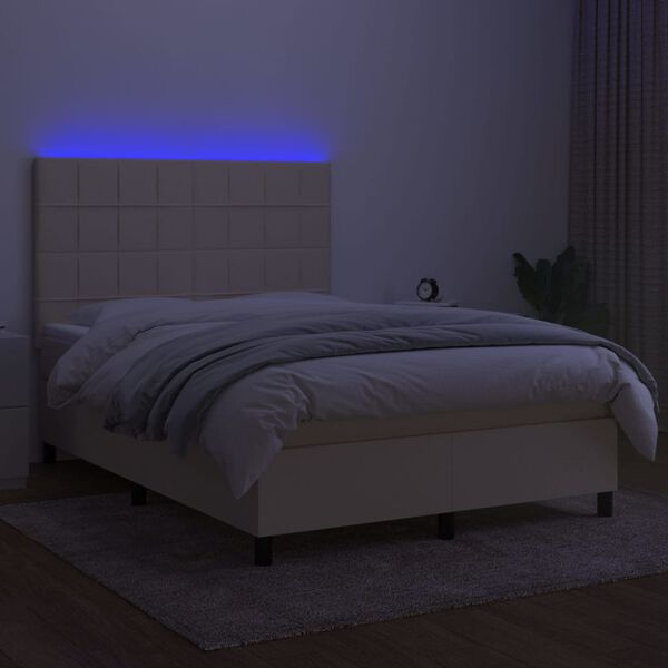 vidaXL Cama box spring colch&oacute;n y luces LED tela crema 140x190 cm