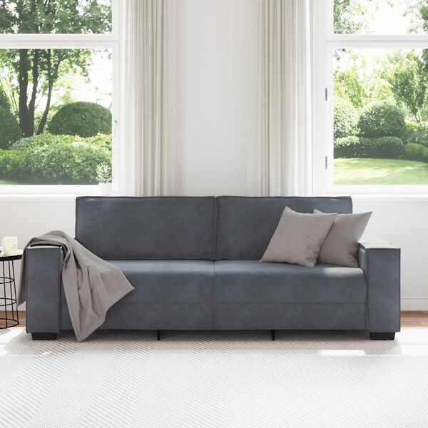 vidaXL Sof&aacute; de 3 plazas terciopelo gris oscuro 220x78x84 cm