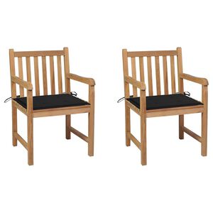 vidaXL Sillas de jard&iacute;n 2 uds madera maciza de teca con cojines negros