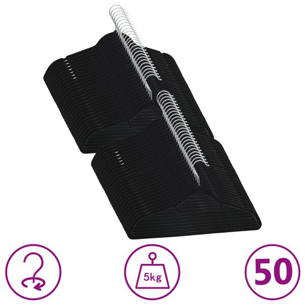 vidaXL Juego de perchas ropa 50 uds antideslizantes terciopelo negro