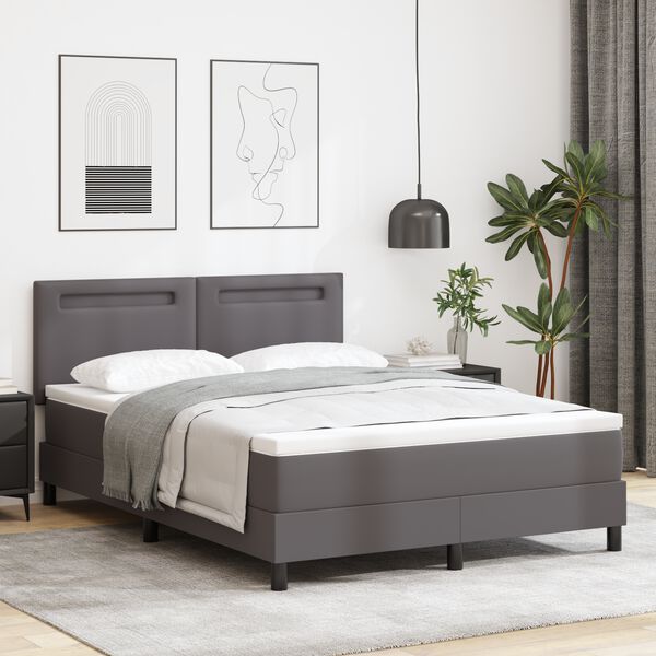 vidaXL Cama tipo Box Spring Gris 160 x 200 cm Cuero sint&eacute;tico