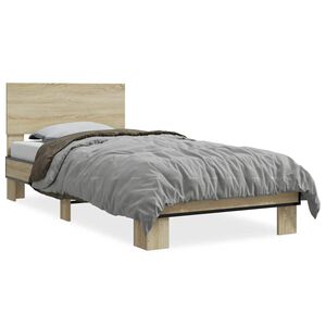 vidaXL Estructura cama madera ingenier&iacute;a metal roble Sonoma 75x190 cm